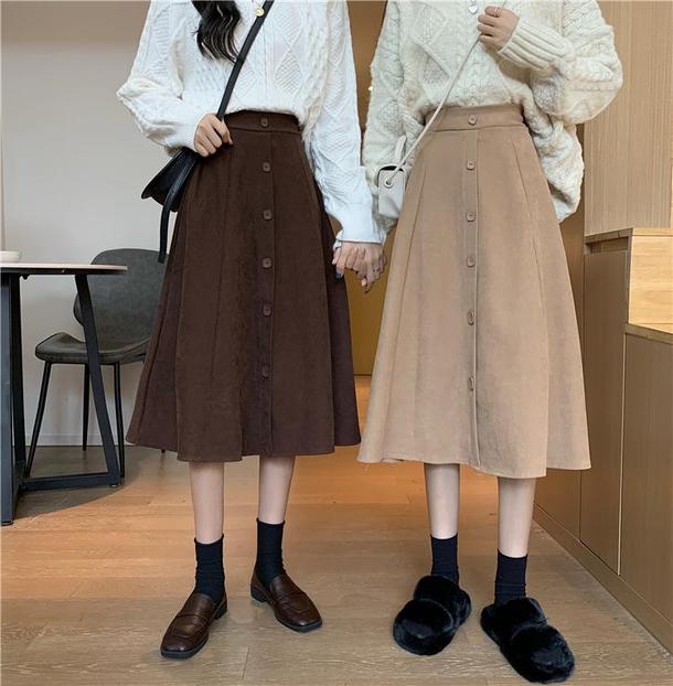 スエード調フロントボタンスカート 4842-画像1-韓国ファッション通販POPREA［ポップリア］