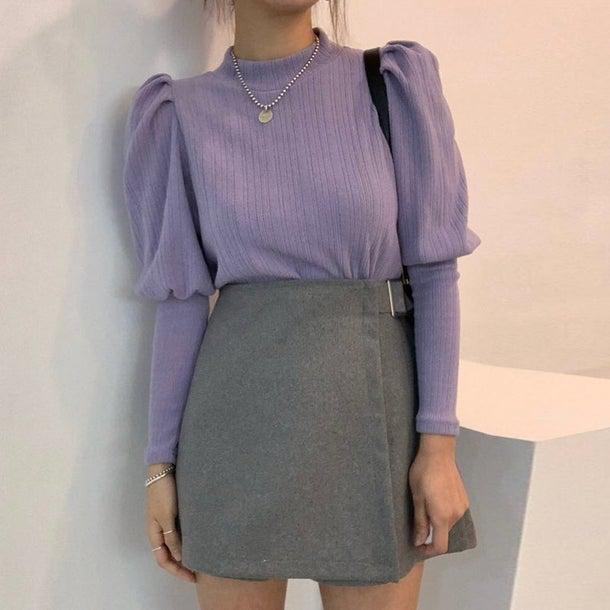 ぷちハイネックパフスリーブニット 4992-画像1-韓国ファッション通販POPREA［ポップリア］