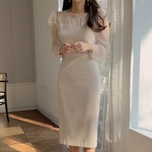 パフスリハイウエストドレスワンピ 5031-画像1-韓国ファッション通販POPREA［ポップリア］