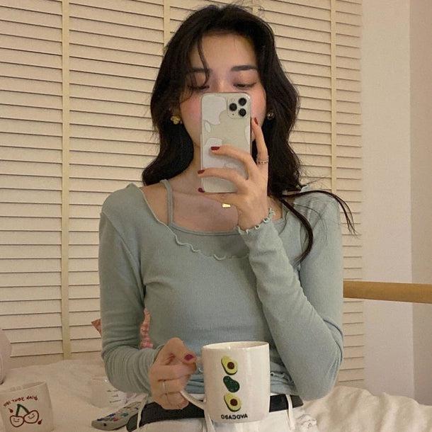 レイヤードメロースリムトップス 5116-画像1-韓国ファッション通販POPREA［ポップリア］