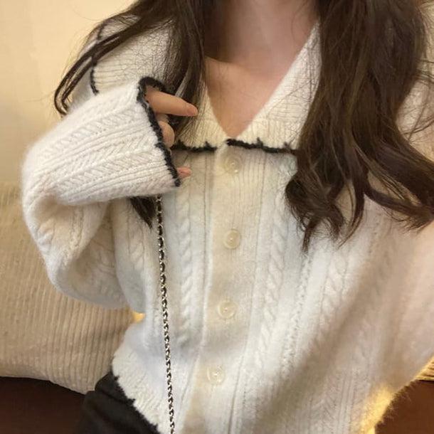 フリル襟ニットカーディガン 5032-画像1-韓国ファッション通販POPREA［ポップリア］