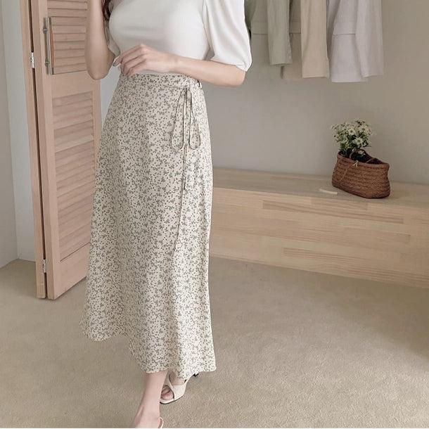 くすみフラワーミディスカート 5211-画像1-韓国ファッション通販POPREA［ポップリア］