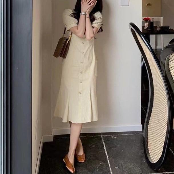 スクエアネックマーメイドワンピース 5226-画像1-韓国ファッション通販POPREA［ポップリア］