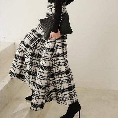 ハイウエストウールチェックワイドパンツ 4841-画像1-韓国ファッション通販POPREA［ポップリア］