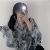 マーブル柄のシアーシャツ 5335-画像1-韓国ファッション通販POPREA［ポップリア］