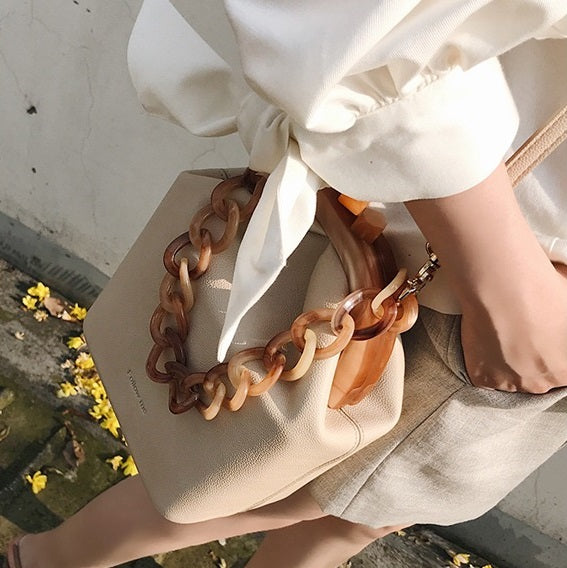 べっ甲風ハンドル付がま口バッグ  1073