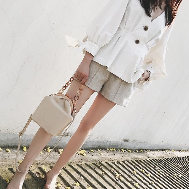 べっ甲風ハンドル付がま口バッグ  1073