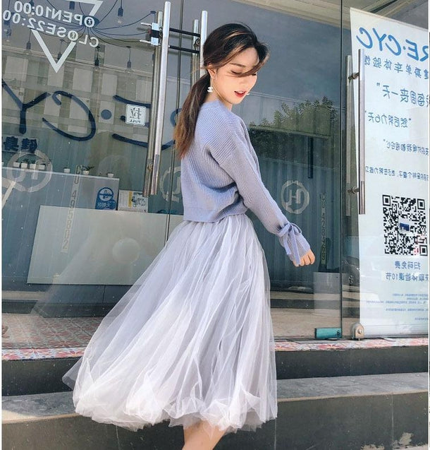 リボンニット＆シフォンロングスカート 1008の商品画像_6