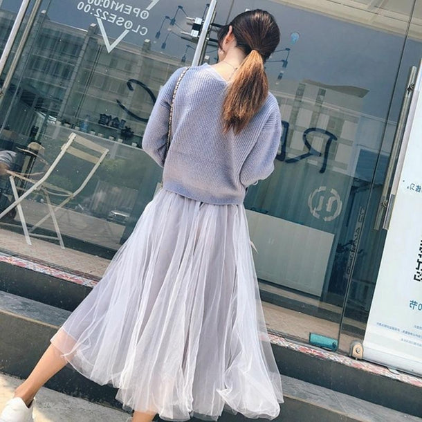 リボンニット＆シフォンロングスカート 1008の商品画像_7