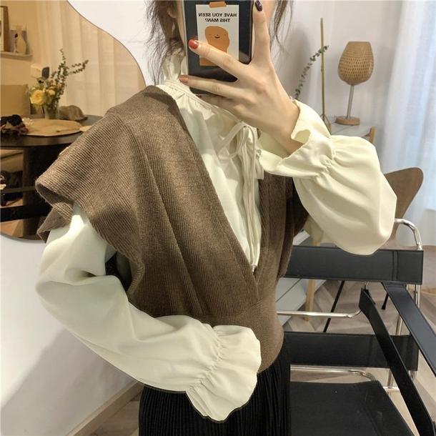 ドールカラーシャツ＆ニットビスチェ 2849-画像4-韓国ファッション通販POPREA［ポップリア］