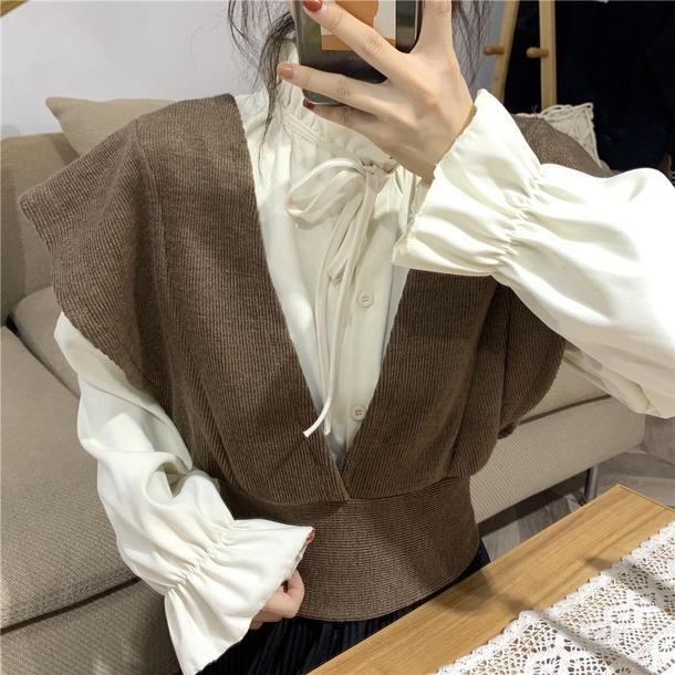 ドールカラーシャツ＆ニットビスチェ 2849-画像6-韓国ファッション通販POPREA［ポップリア］