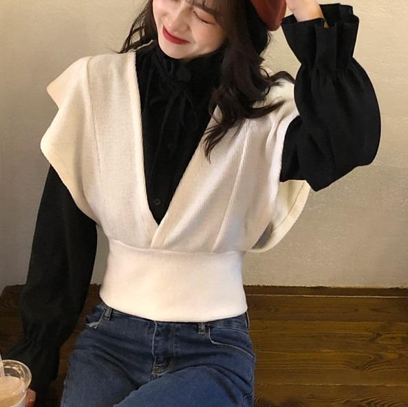 ドールカラーシャツ＆ニットビスチェ 2849-画像7-韓国ファッション通販POPREA［ポップリア］