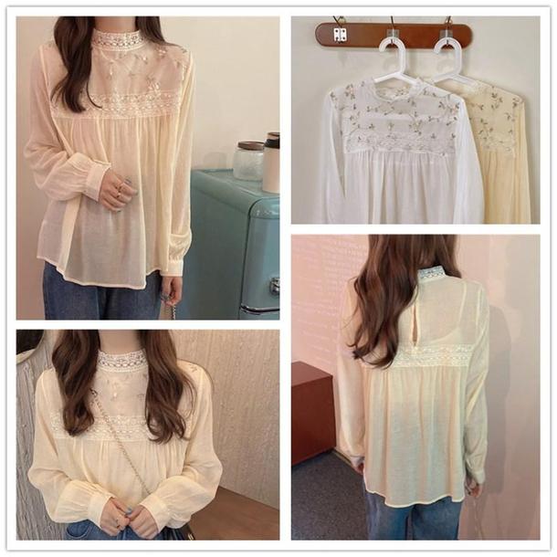 花刺繍のレース襟長袖トップ 4366-画像10-韓国ファッション通販POPREA［ポップリア］