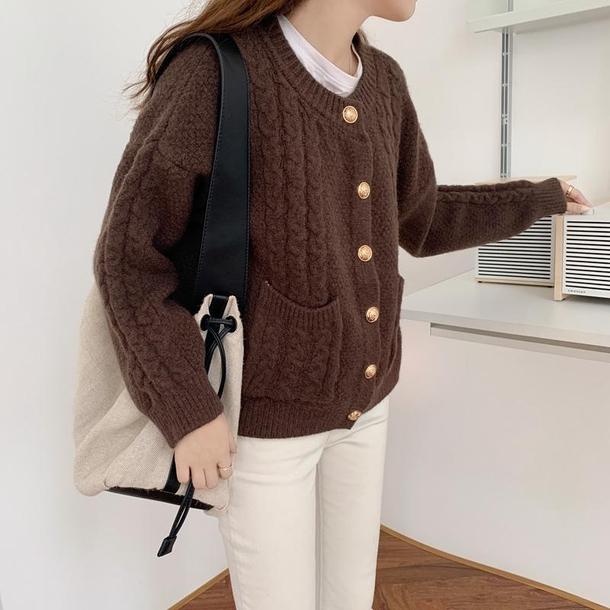 ニットラウンドネックカーディガン 4055-画像10-韓国ファッション通販POPREA［ポップリア］