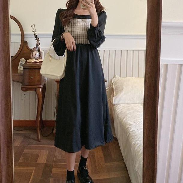 レトロチェックレイヤード風ワンピース 4337-画像10-韓国ファッション通販POPREA［ポップリア］