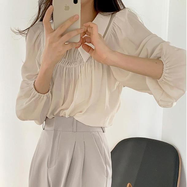 シフォン長袖プリーツシャツ 4395-画像11-韓国ファッション通販POPREA［ポップリア］