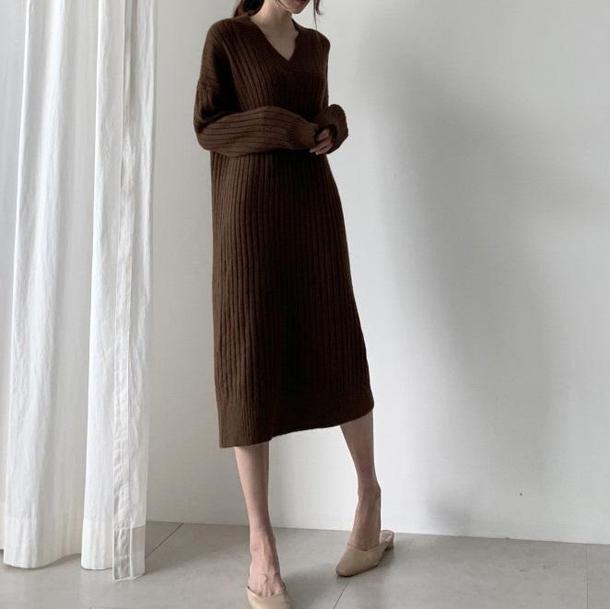 Vネックストレートニットワンピ 4166-画像11-韓国ファッション通販POPREA［ポップリア］