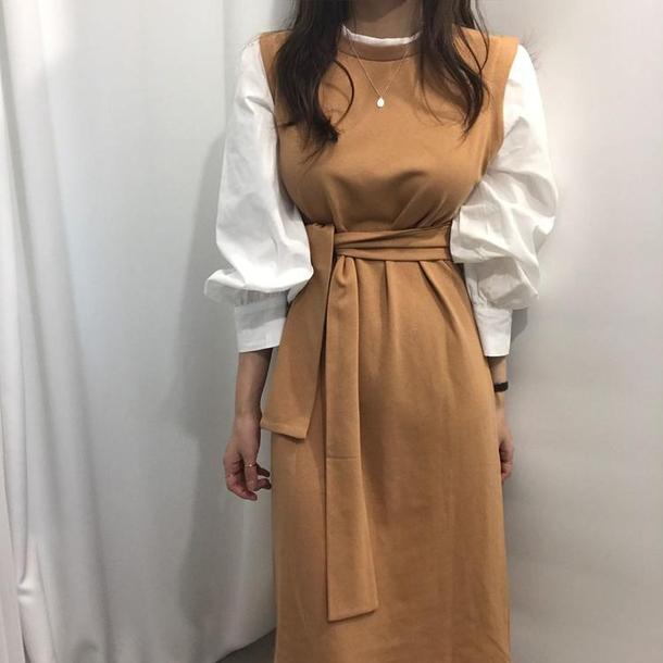 ウエストストラップレイヤード風ワンピ 3785-画像12-韓国ファッション通販POPREA［ポップリア］