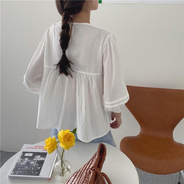 ラウンドネックプリーツブラウス 4534-画像12-韓国ファッション通販POPREA［ポップリア］