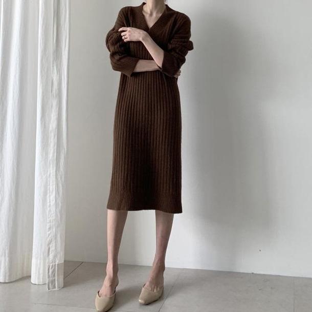 Vネックストレートニットワンピ 4166-画像12-韓国ファッション通販POPREA［ポップリア］