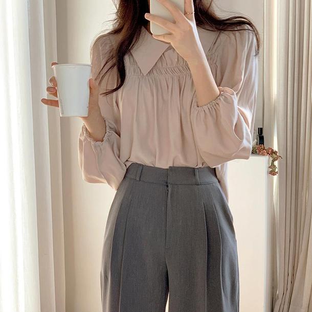 シフォン長袖プリーツシャツ 4395-画像12-韓国ファッション通販POPREA［ポップリア］