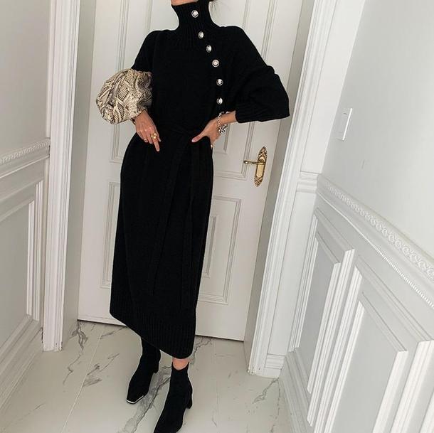 斜めボタンニットセータードレス 4244-画像13-韓国ファッション通販POPREA［ポップリア］