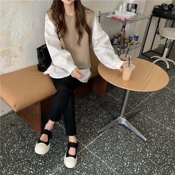 ニットベスト&袖コンシャスブラウス 4270-画像13-韓国ファッション通販POPREA［ポップリア］