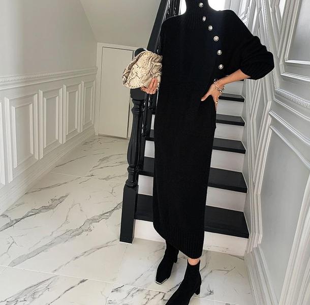 斜めボタンニットセータードレス 4244-画像14-韓国ファッション通販POPREA［ポップリア］