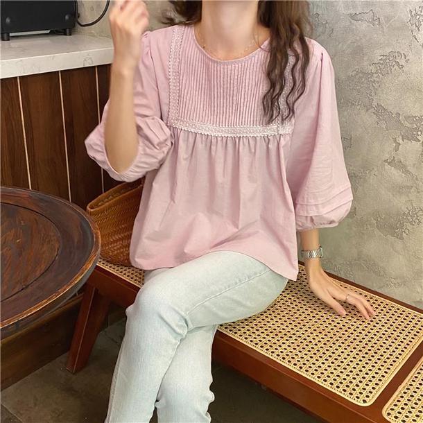 ラウンドネックプリーツブラウス 4534-画像15-韓国ファッション通販POPREA［ポップリア］