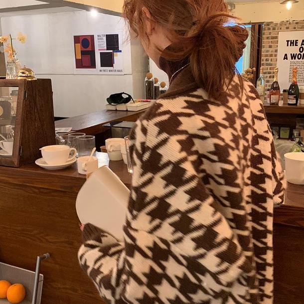 Vネック千鳥格子ニットカーディガン 4171-画像15-韓国ファッション通販POPREA［ポップリア］