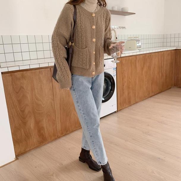 ニットラウンドネックカーディガン 4055-画像15-韓国ファッション通販POPREA［ポップリア］