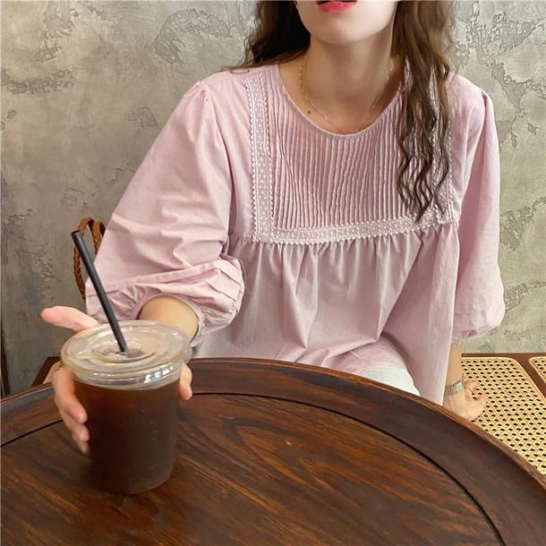 ラウンドネックプリーツブラウス 4534-画像16-韓国ファッション通販POPREA［ポップリア］