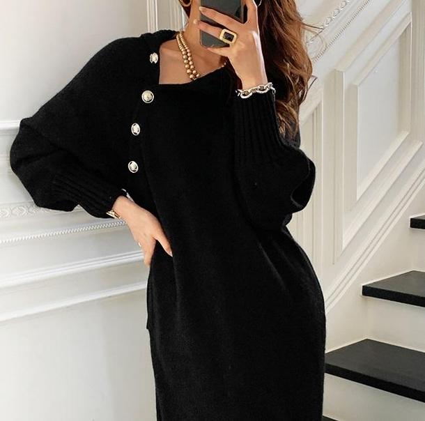 斜めボタンニットセータードレス 4244-画像16-韓国ファッション通販POPREA［ポップリア］