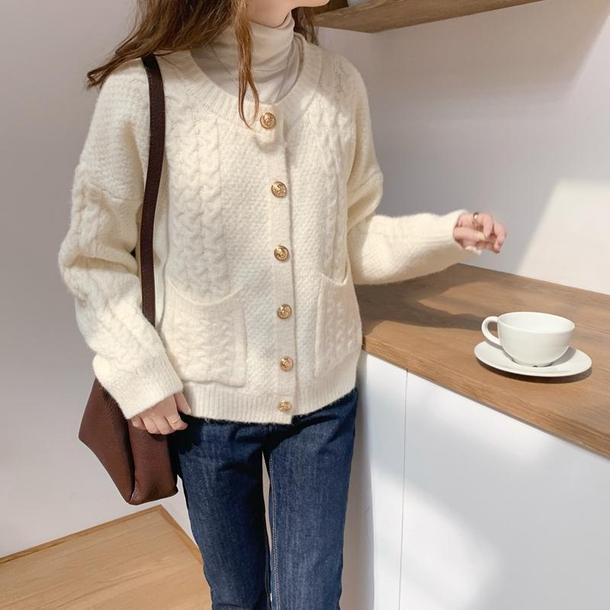 ニットラウンドネックカーディガン 4055-画像19-韓国ファッション通販POPREA［ポップリア］