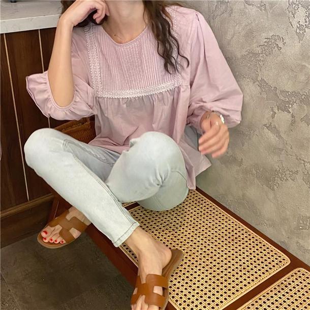 ラウンドネックプリーツブラウス 4534-画像19-韓国ファッション通販POPREA［ポップリア］