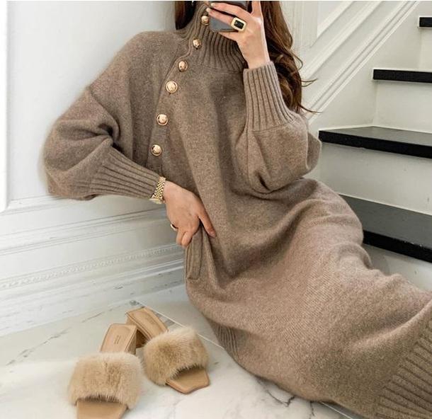 斜めボタンニットセータードレス 4244-画像20-韓国ファッション通販POPREA［ポップリア］