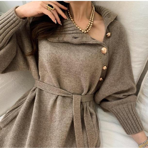 斜めボタンニットセータードレス 4244-画像21-韓国ファッション通販POPREA［ポップリア］