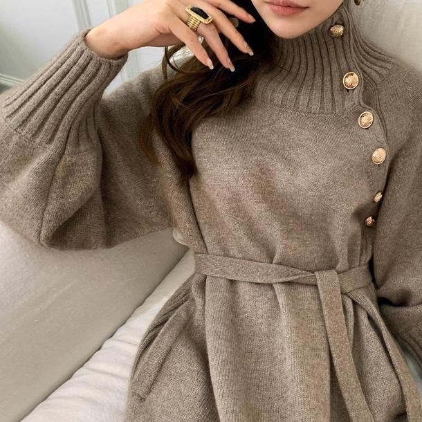 斜めボタンニットセータードレス 4244-画像22-韓国ファッション通販POPREA［ポップリア］