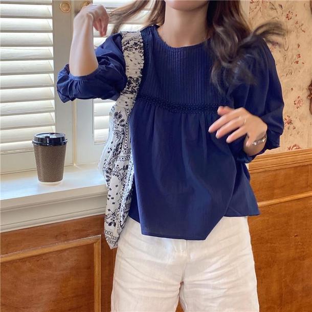 ラウンドネックプリーツブラウス 4534-画像26-韓国ファッション通販POPREA［ポップリア］