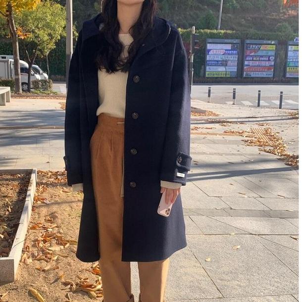 フーディウールロングコート 4068-画像2-韓国ファッション通販POPREA［ポップリア］