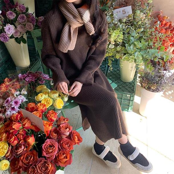 ラテカラーニットワンピース 4165-画像2-韓国ファッション通販POPREA［ポップリア］