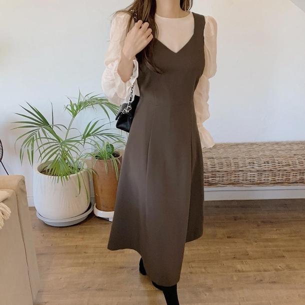 ブラウニーミドルジャンスカ 4267-画像2-韓国ファッション通販POPREA［ポップリア］