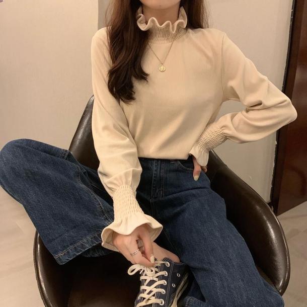 フリルフレアスリーブシャツ 4221-画像2-韓国ファッション通販POPREA［ポップリア］