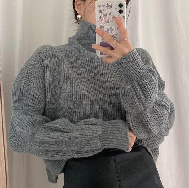 バブルスリーブショートニット 4115-画像2-韓国ファッション通販POPREA［ポップリア］