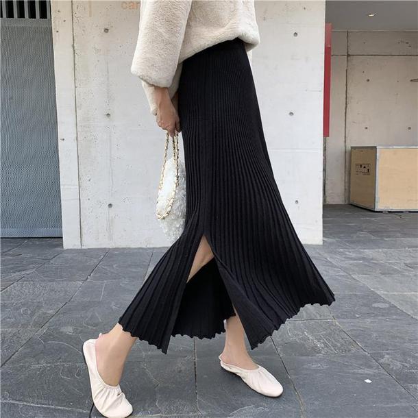 サイドスリットプリーツニットスカート 3901-画像2-韓国ファッション通販POPREA［ポップリア］