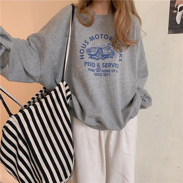 カジュアルプリントルーズトレーナー 3902-画像2-韓国ファッション通販POPREA［ポップリア］