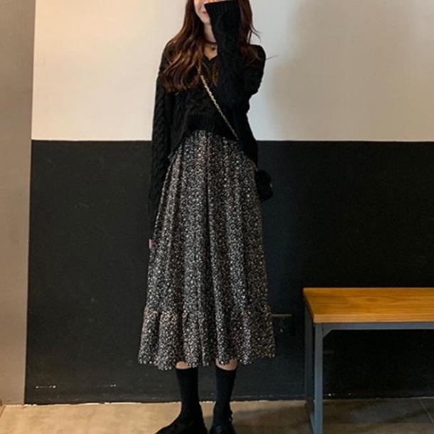 ニット＆フラワーワンピ 3825-画像2-韓国ファッション通販POPREA［ポップリア］