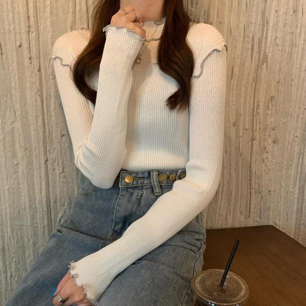 ハーフハイネックフリルニット 4141-画像2-韓国ファッション通販POPREA［ポップリア］