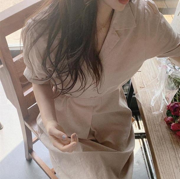 オープンカラーワンピース 4535-画像2-韓国ファッション通販POPREA［ポップリア］