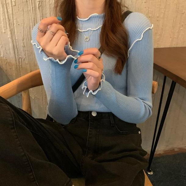 ハーフハイネックフリルニット 4141-画像3-韓国ファッション通販POPREA［ポップリア］